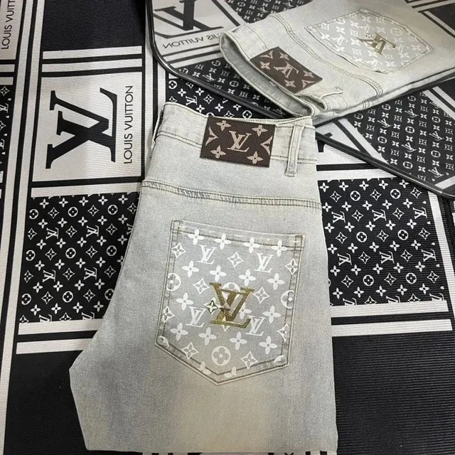 Louis Vuitton Monogram Denim Jeans White Monogram Print