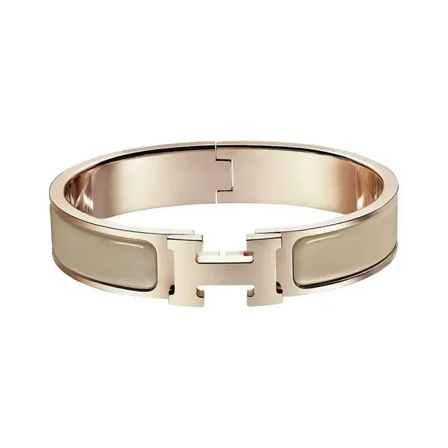 Hermès Clic H Bracelet Gold Tone with Beige Enamel