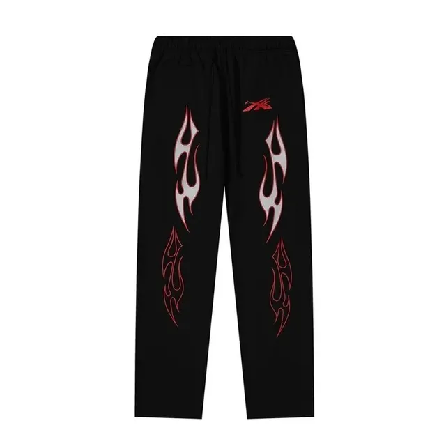 Reebok Flame Joggers Black with Red Flame Print
