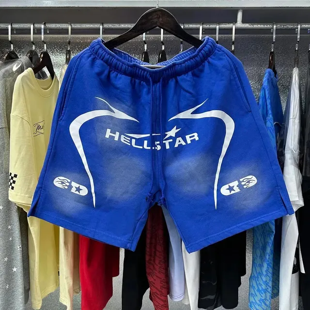 Hellstar Logo Shorts Gradient Blue with White Graphic