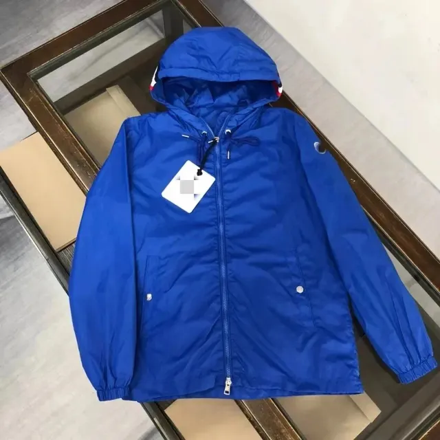 Moncler Lightweight Hooded Jacket Solid Blue