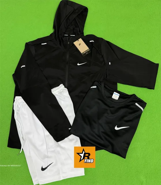 Nike Windrunner Jacket, T-Shirt, Shorts Set Black/White