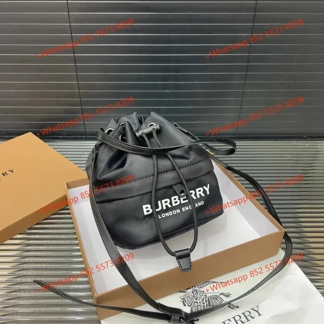 Burberry Drawstring Bucket Bag Logo Print