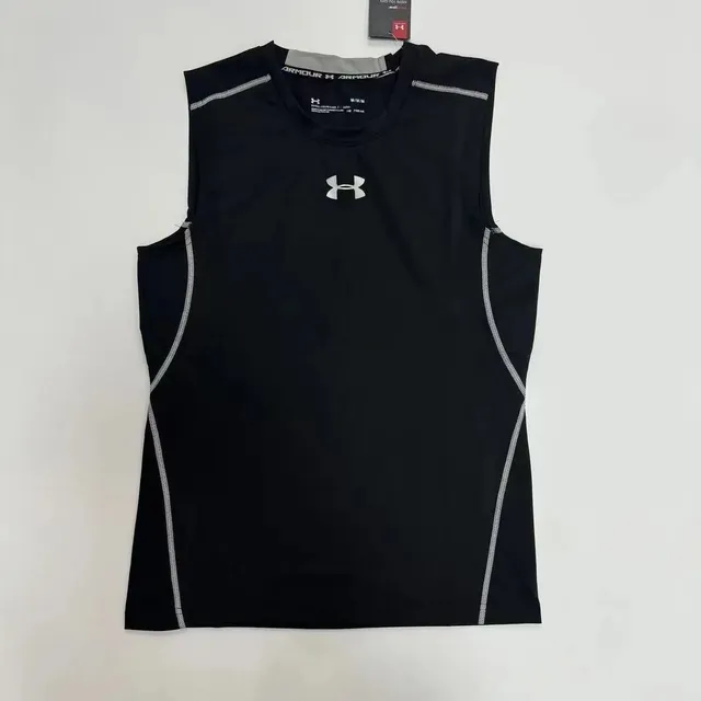 Under Armour HeatGear Sleeveless Compression Top Black with Grey Seams