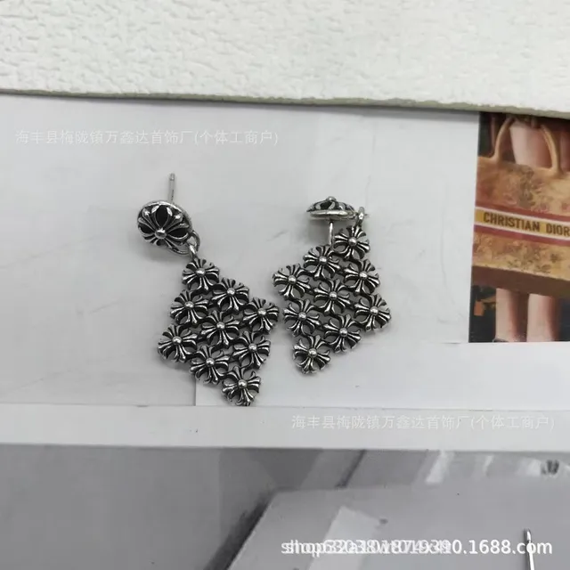 Chrome Hearts Flower Cluster Earrings Silver Tone