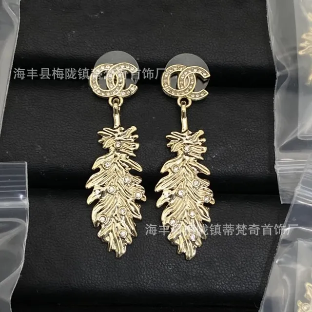 Chanel Feather Earrings Crystal-Embellished
