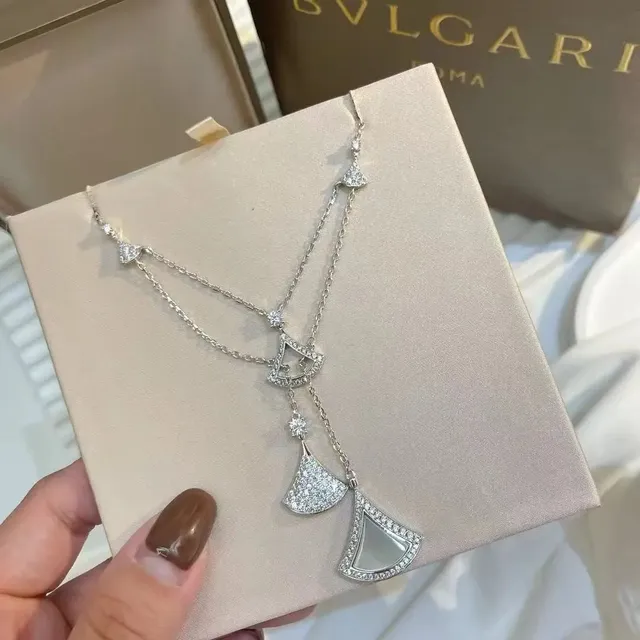 Bulgari Serpenti Fan Pendant Necklace Pavé Diamond with Mother-of-Pearl