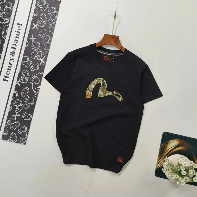 Evisu Embroidered Logo Tee Gold Wave Embroidery