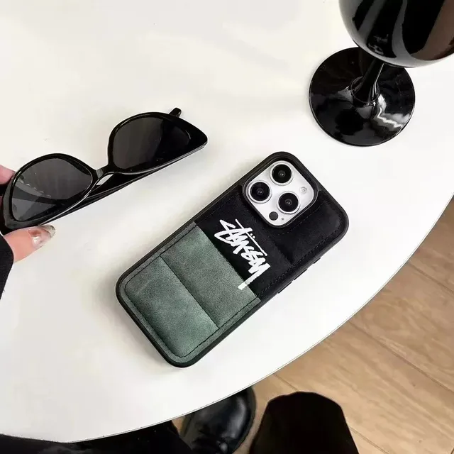 Stüssy Phone Case with Cardholder Two-Tone Suede and Leather