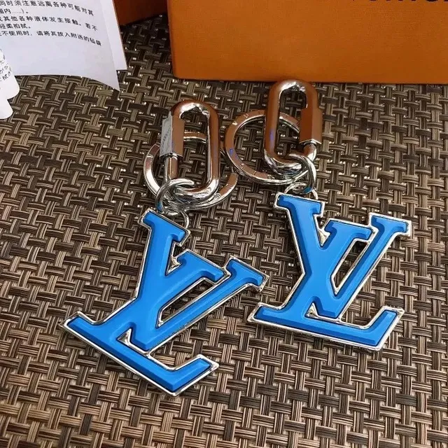 Louis Vuitton LV Logo Keychain Enamel Blue