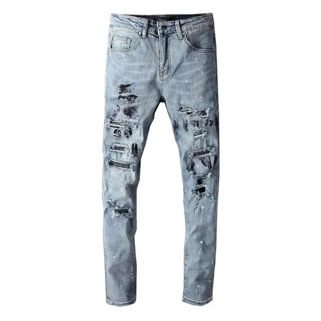 Distressed Slim Fit Jeans Paint-Splatter Ripped