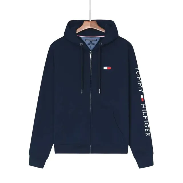 Tommy Hilfiger Zip-Up Hoodie Flag Logo Sleeve Print