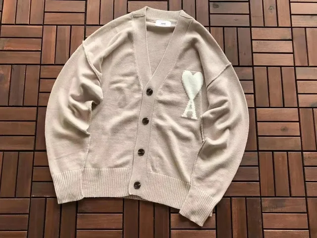 AMI Paris Heart Logo Cardigan Off-White Heart A