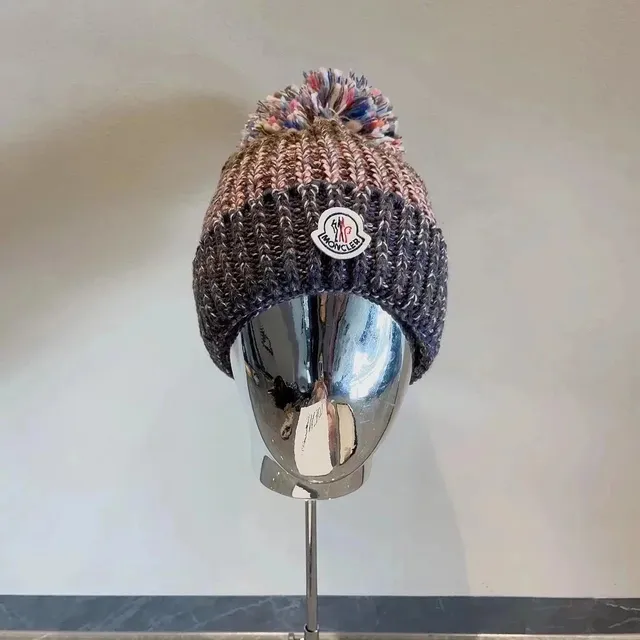 Moncler Knit Beanie Multi-Tone with Pom-Pom