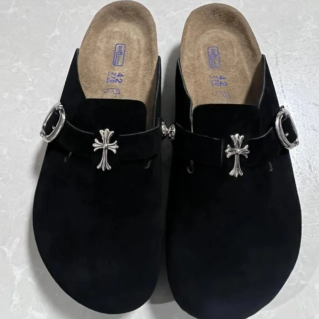 Chrome Hearts Cross Buckle Mule Black Suede