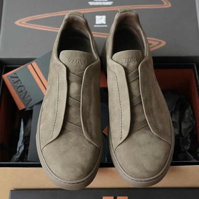 Zegna Triple Stitch Olive Suede