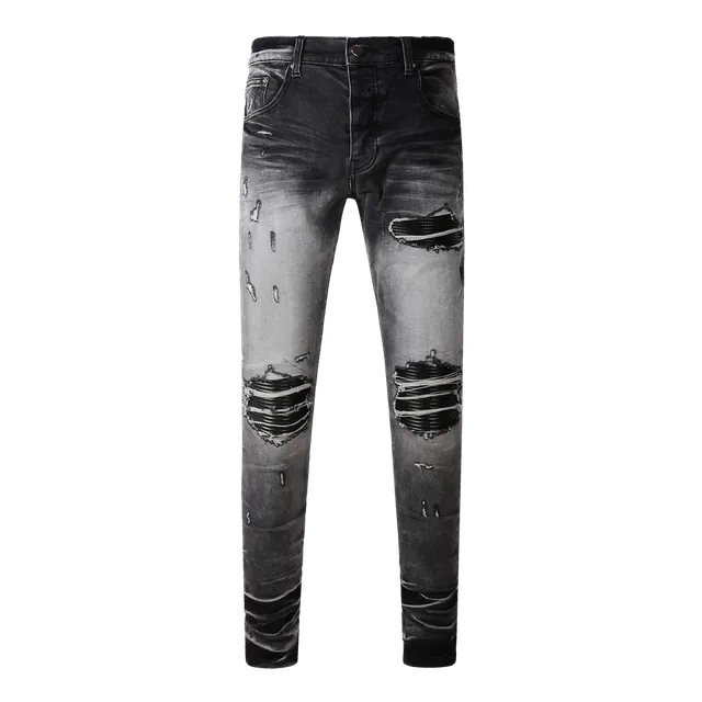 Amiri Distressed Skinny Jeans Black Wash with Tape Repair
