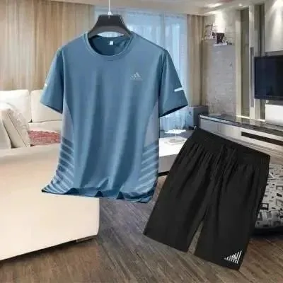 Adidas Training Set Blue Top with Black Shorts