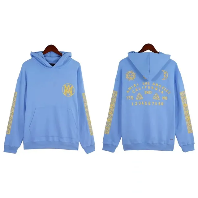 Amiri Ouija Hoodie Light Blue with Gold Print