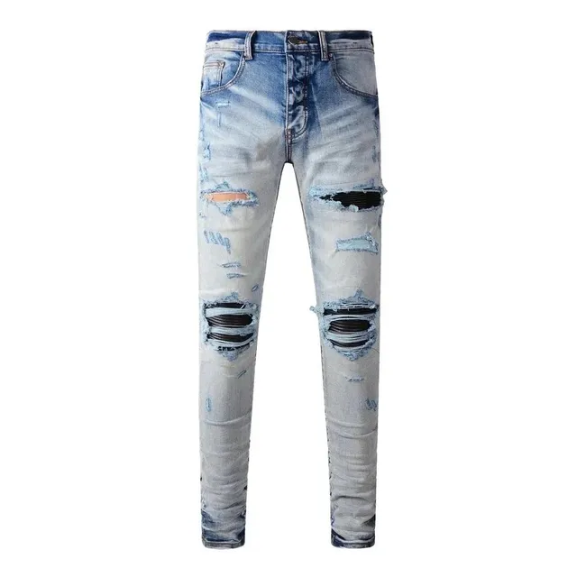 Ripped Slim Fit Jeans Distressed Light Wash