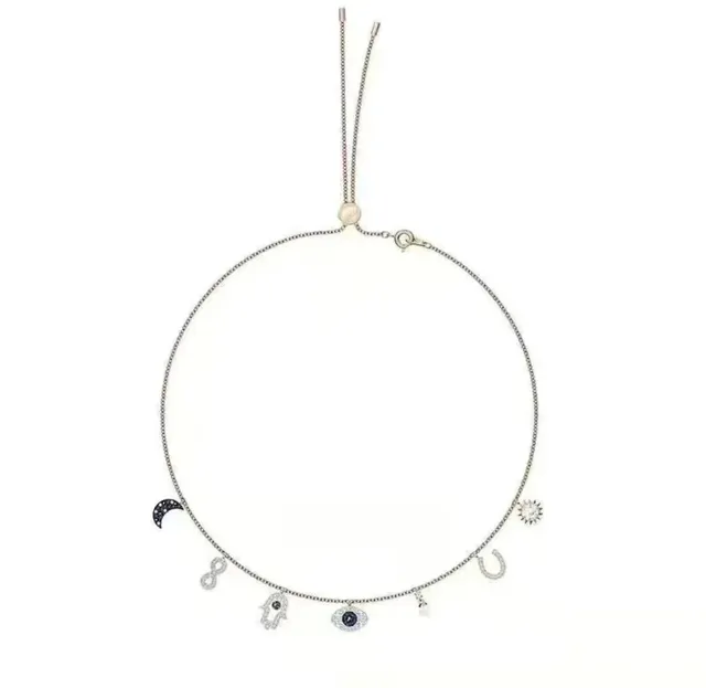 Chrome Hearts Multi-Charm Necklace Hamsa Eye Moon Sun