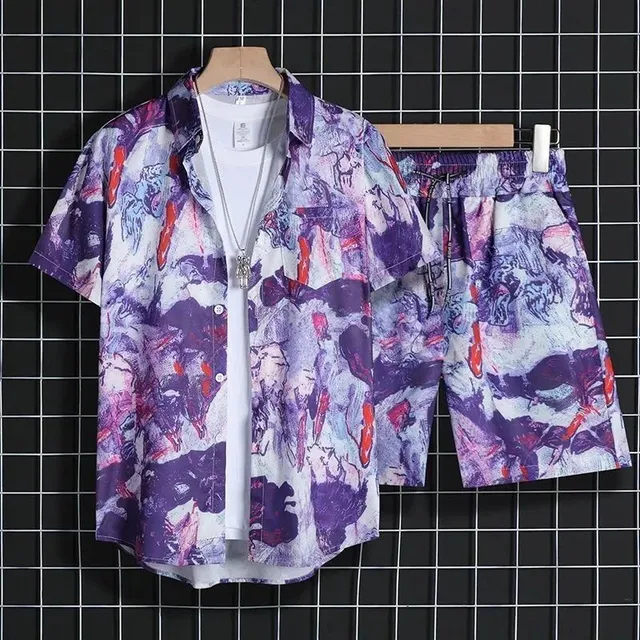 Printed Shirt and Shorts Set Abstract Art Print