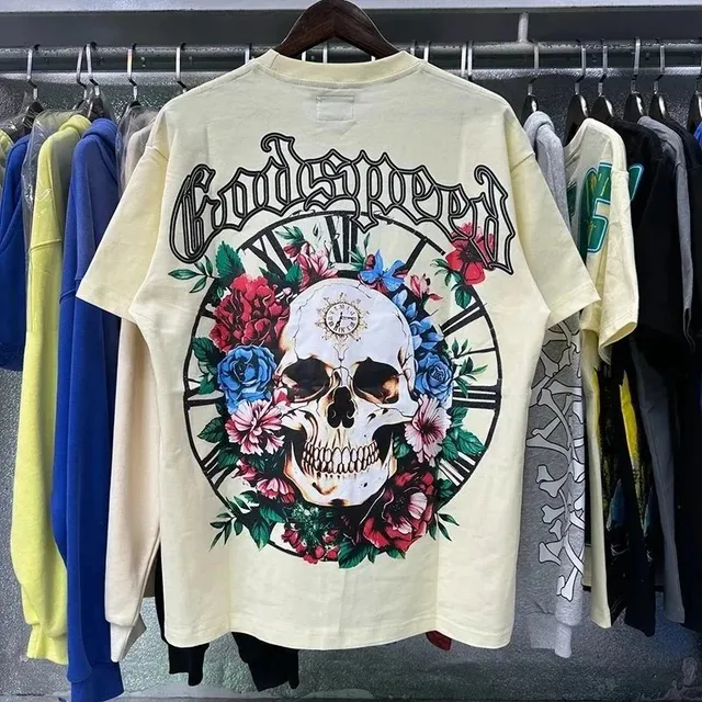 Godspeed Skull Floral Tee Clock Skull with Roses