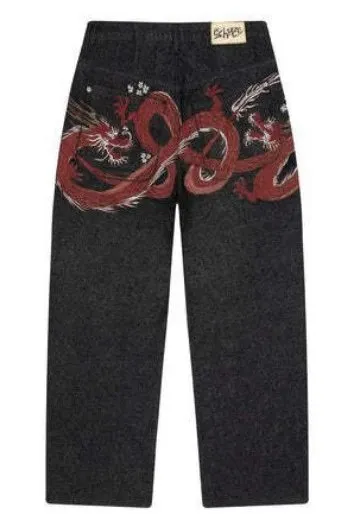 Denim Tears Dragon Embroidered Jeans Red Dragon Motif