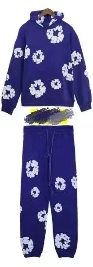 Knit Hoodie and Joggers Set Floral Print