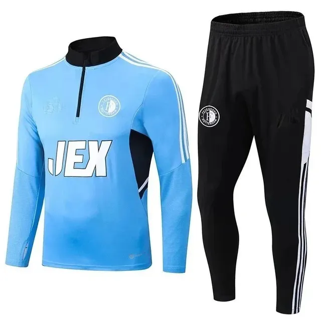 Adidas × Feyenoord training set light blue half-zip top and black pants with club crest