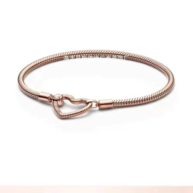 Pandora Snake Chain Bracelet Heart Clasp