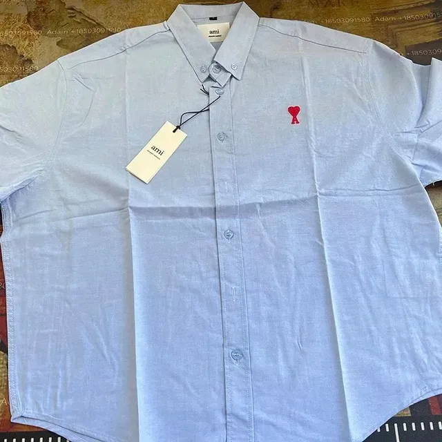 AMI Paris Oxford Shirt Red Heart Embroidery