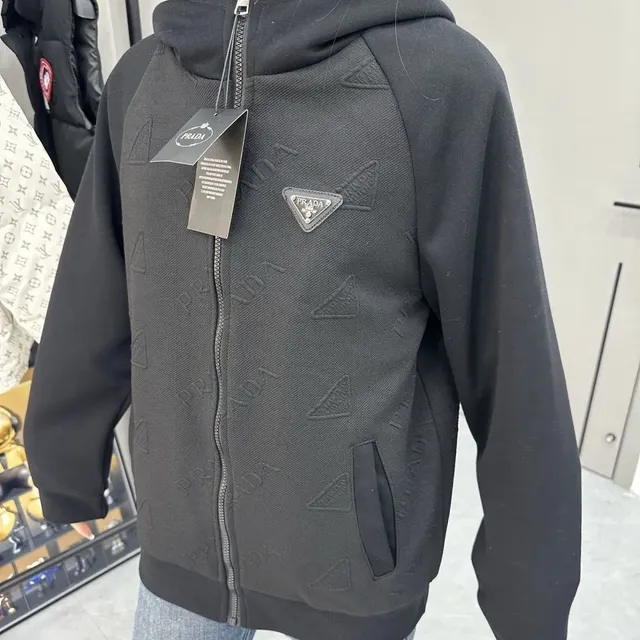 Prada Zip-Up Hoodie Embroidered Logo