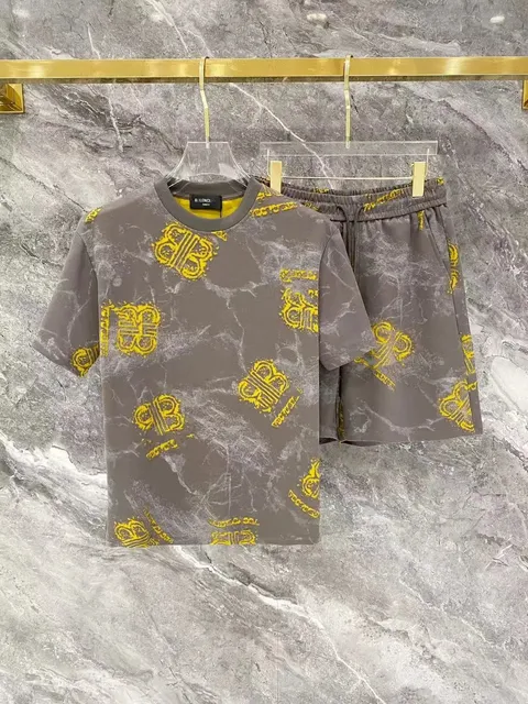 Balenciaga Marble Logo Set Grey Marble with Yellow BB Print
