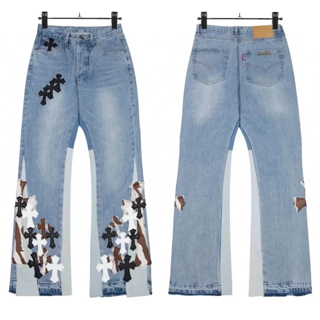 Chrome Hearts Flared Jeans Cross-Embroidered Patchwork