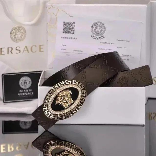 Versace Greca Medusa Belt Brown Leather with Crystal-Embellished Buckle