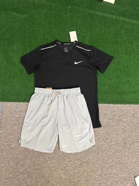 Nike Running Top & Shorts Set Black/Grey
