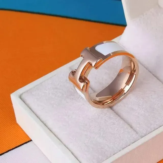 Hermès H Ring Rose Gold and White Enamel