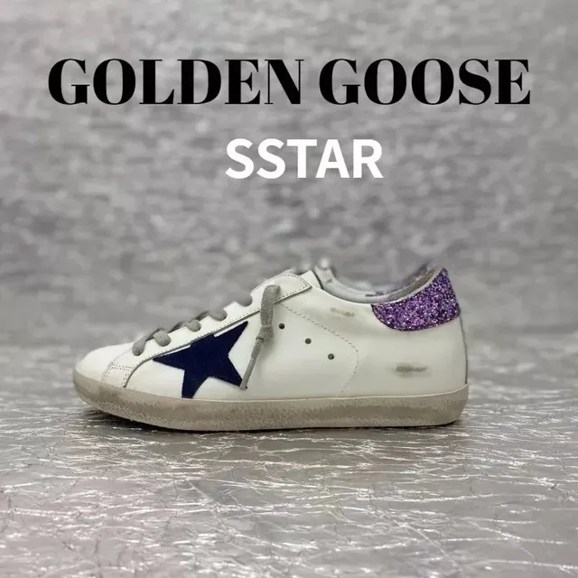Golden Goose Superstar Navy Star with Purple Glitter Heel