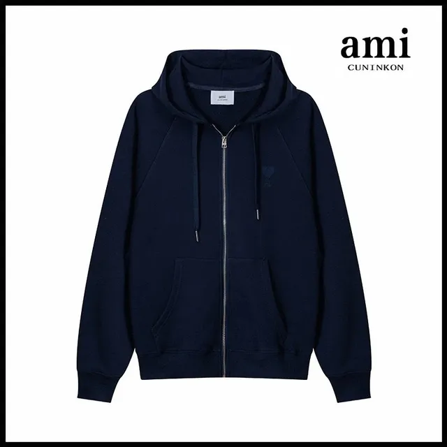 AMI Paris Zip-Up Hoodie Embroidered Heart