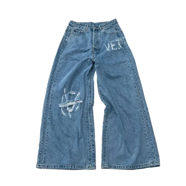 Versace Wide-Leg Jeans Distressed Logo Print