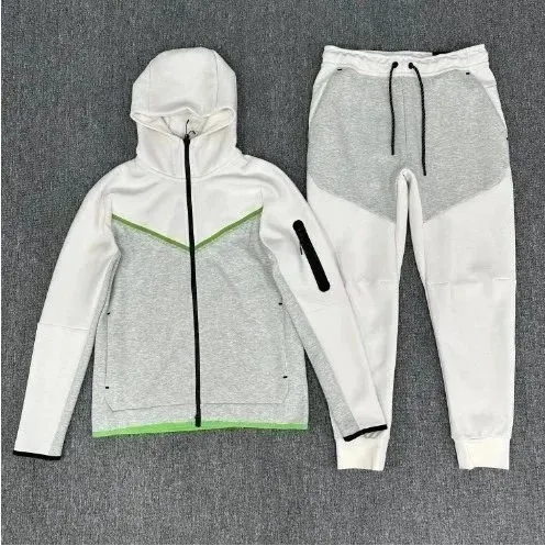 Nike Tech Fleece Hoodie and Joggers White/Grey/Neon Green
