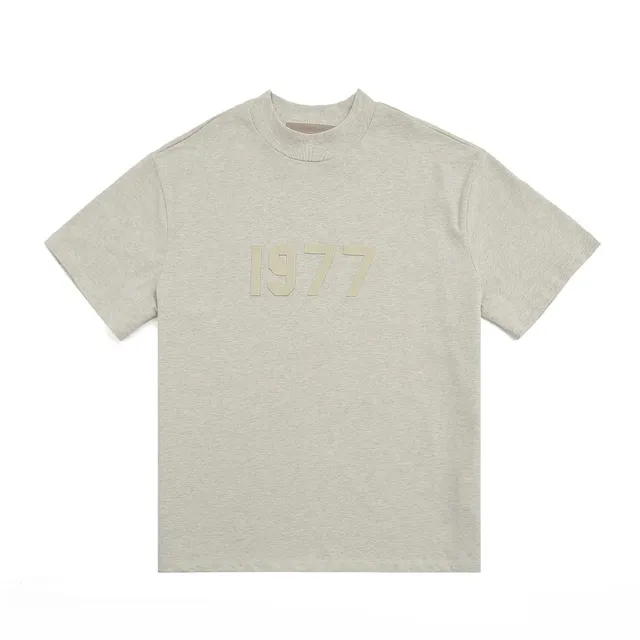 Fear of God Essentials 1977 Tee Heather Grey with Beige Print