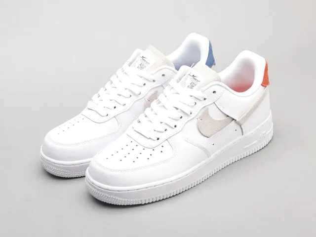 Nike Air Force 1 Low Triple White with Beige Swoosh and Color Accents