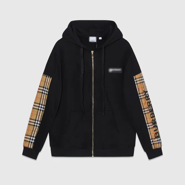 Burberry Zip-Up Hoodie Check Print Sleeve