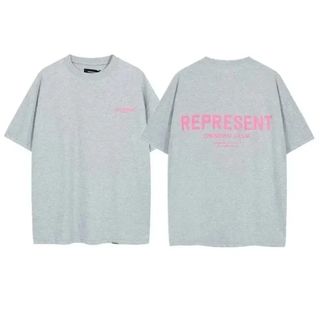 Represent Owners Club Tee Heather Grey with Pink Print