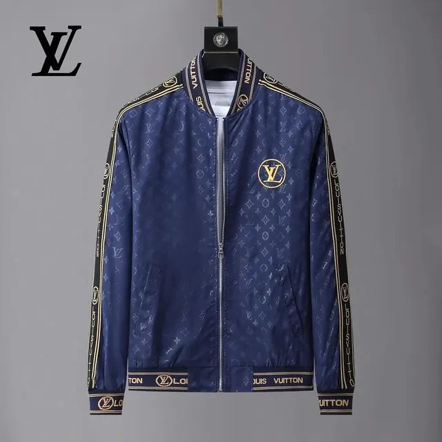 Louis Vuitton Monogram Bomber Jacket Navy with Gold Logo Tape