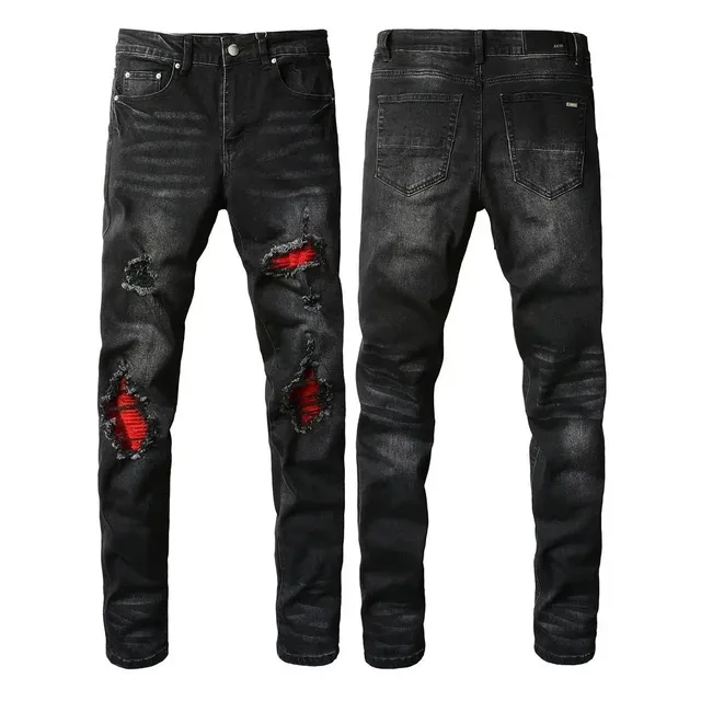 Ripped Jeans Distressed with Red Lining