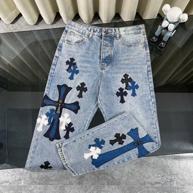 Chrome Hearts Cross Patch Jeans Multi-Cross Embroidered