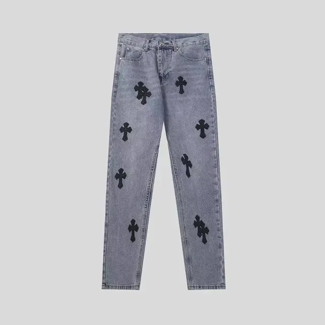 Chrome Hearts Cross Patch Jeans Black Cross Embroidery